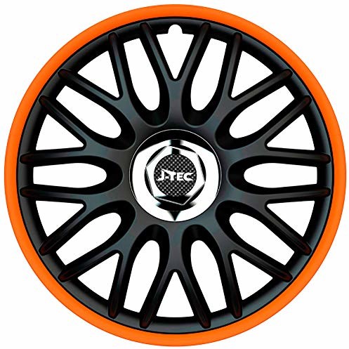 J-Tec Zestaw kołpaków ozdobnych Orden R 14 cali, czarny/pomarańczowy + chromowane pierścienie J14519