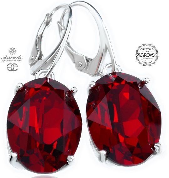 Swarovski przepiękne czerwone kolczyki SIAM SREBRO
