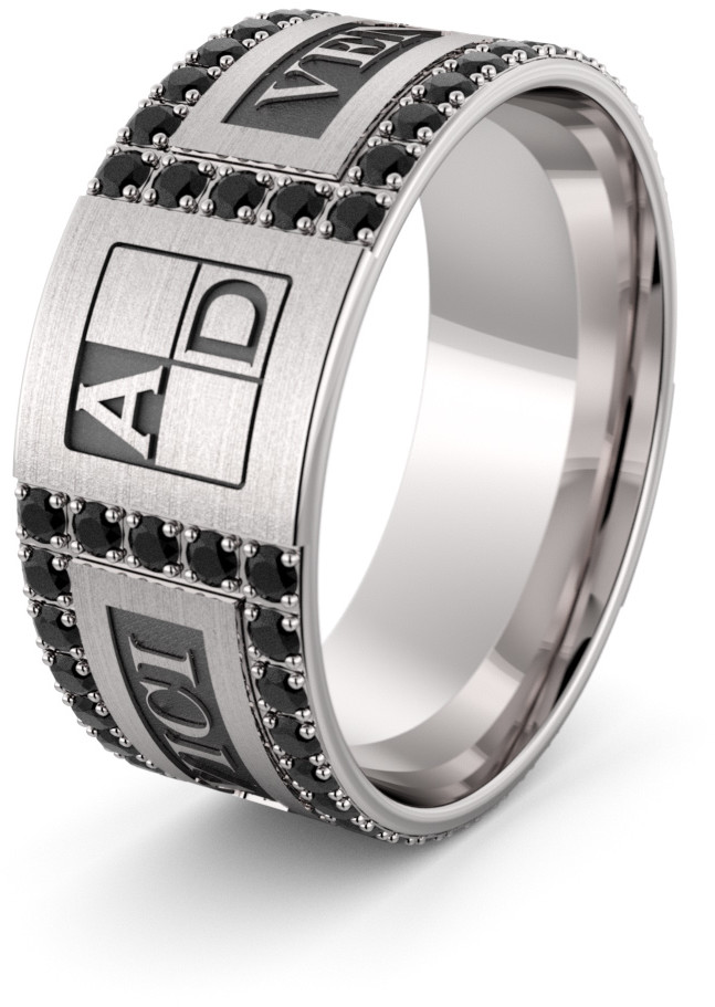 Eminence Obrączka srebrna męska z inicjałami i tekstem Veni Vidi Vici - wzór Ag-453 Ag-453