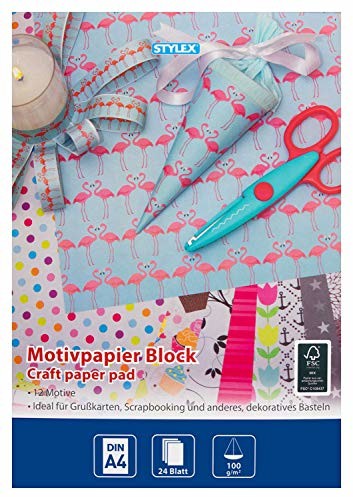 Stylex Stylex 46460  papier z motywem, DIN A4, 24 arkusze 100 g/m, posortowane w 12 różnych motywach, do majsterkowania i ozdabiania 46460