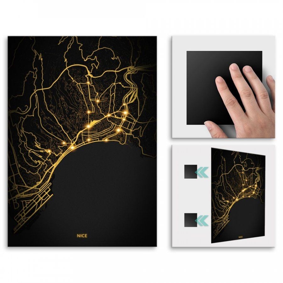 Pix4home Plakat metalowy Mapa City Lights Nicea L POS-L-03785