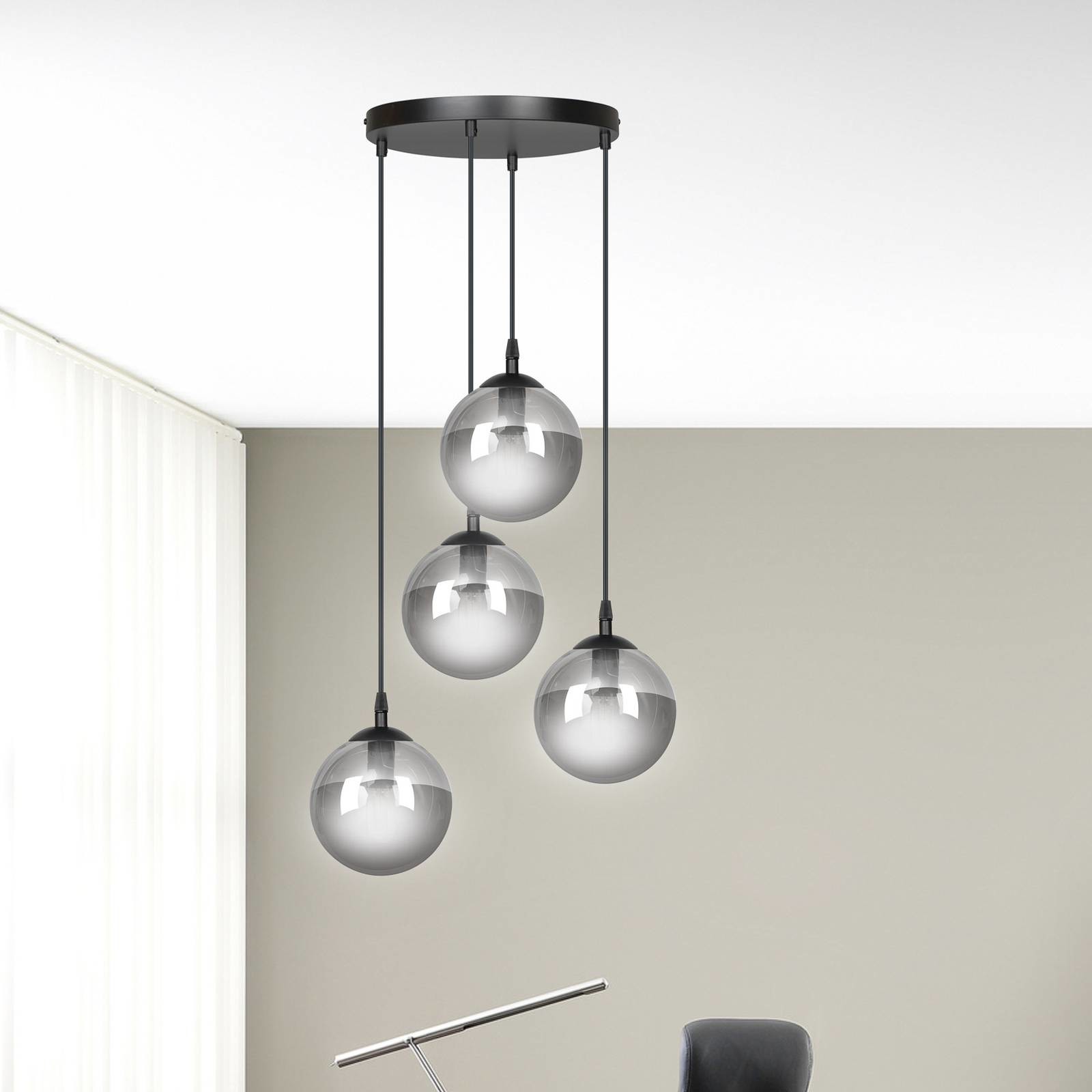 EULUNA Lampa wisząca Glassy 4-pkt. okrągła, grafitowa
