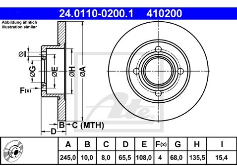 ATE TARCZA HAM 24.0110-0200.1 AUDI 100 AVANT 2.3 90-90  24.0110-0200.1