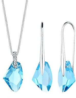 Elli łańcuszek damski biżuteria zestaw naszyjnik + kolczyki Geo 925 srebro wysokiej próby niebieskim szlif okrągły kryształ 0911621516_45