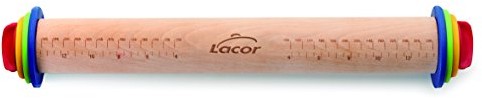 Lacor 67142 wałek do ciasta 34 cm z pierścieniem do wina z drewna bukowego, drewno, Brown, 42 x 6 x 6 cm 67142