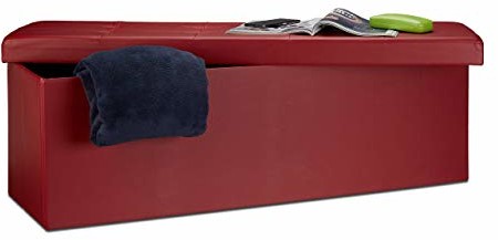 Relaxdays Relaxdays Składany schowek osmański XL, 38 x 114 x 38 cm, solidne siedzisko z ławką, sztuczna skóra, ze zdejmowaną pokrywką, ciemnoczerwony