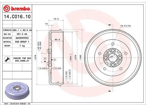 BREMBO Bęben hamulcowy 14.C016.10