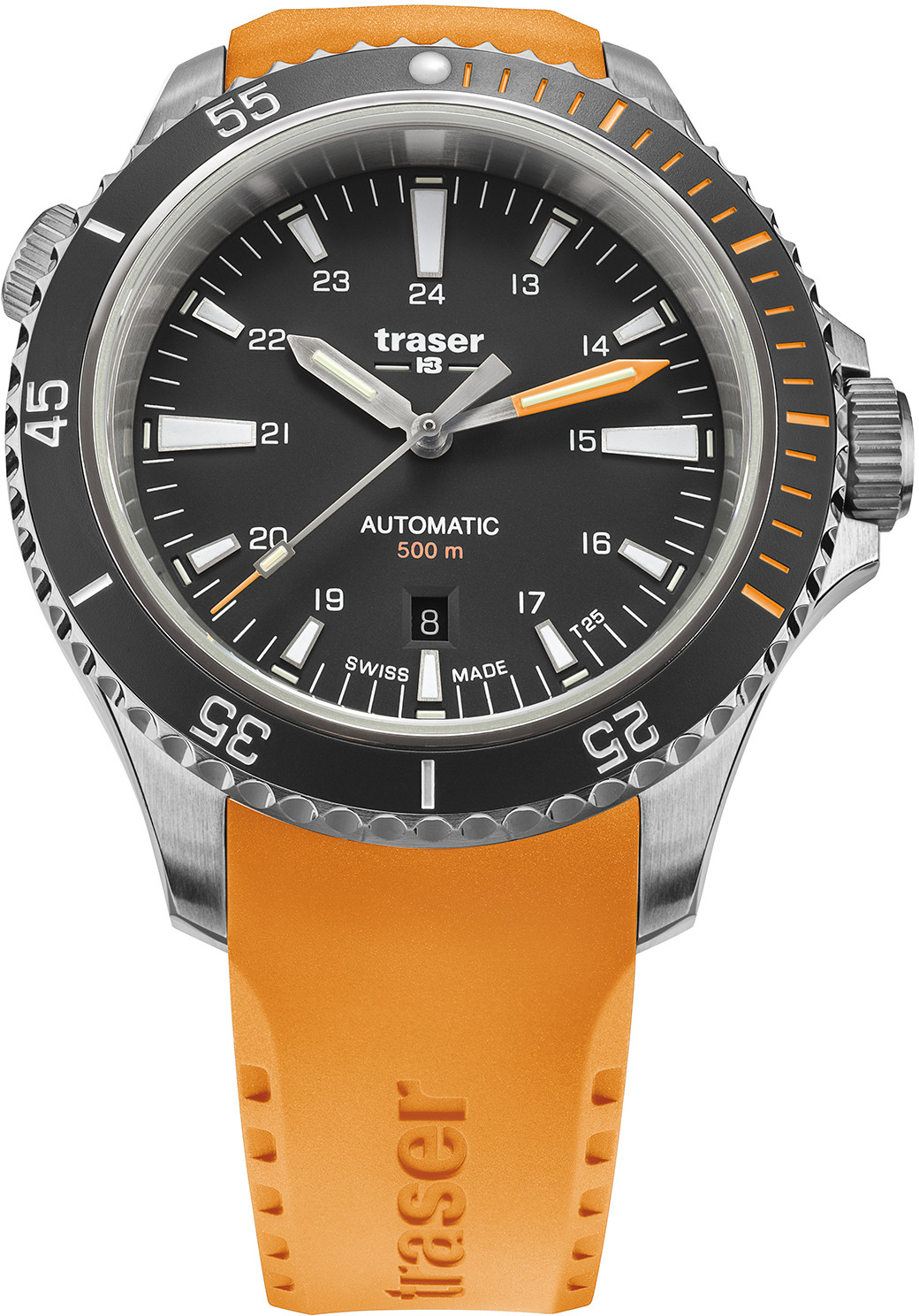 Traser Zegarek TS-110323 P67 SuperSub Diver Automatic Black T25 Orange Rubber Strap -