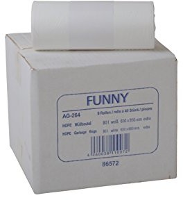 Funny HDPE worków na śmieci, 38.5 x 24.5 x 85 cm, biały, około 90 L, zapewnia niewielkie ilości odpadów, 1er Pack (1 X 360 sztuk) AG-264