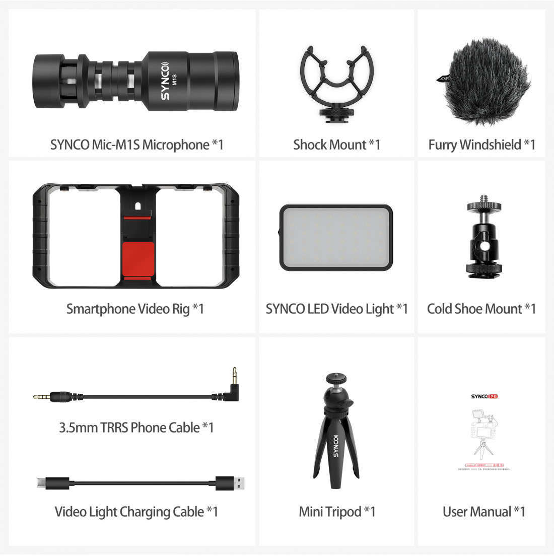 Фото - Інші фотоаксесуари Synco Vlogger Kit 1 zestaw mikrofon M1S / lampa LED BI / uchwyt RIG / stat 