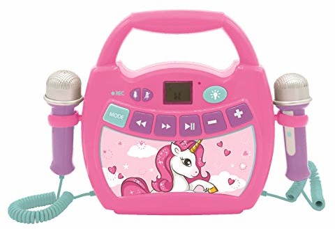 Lexibook MP300UNIZ jednorożec, mój pierwszy odtwarzacz cyfrowy z 2 mikrofonami do zabawy, funkcja nagrywania, efekt głosu, różowy/niebieski