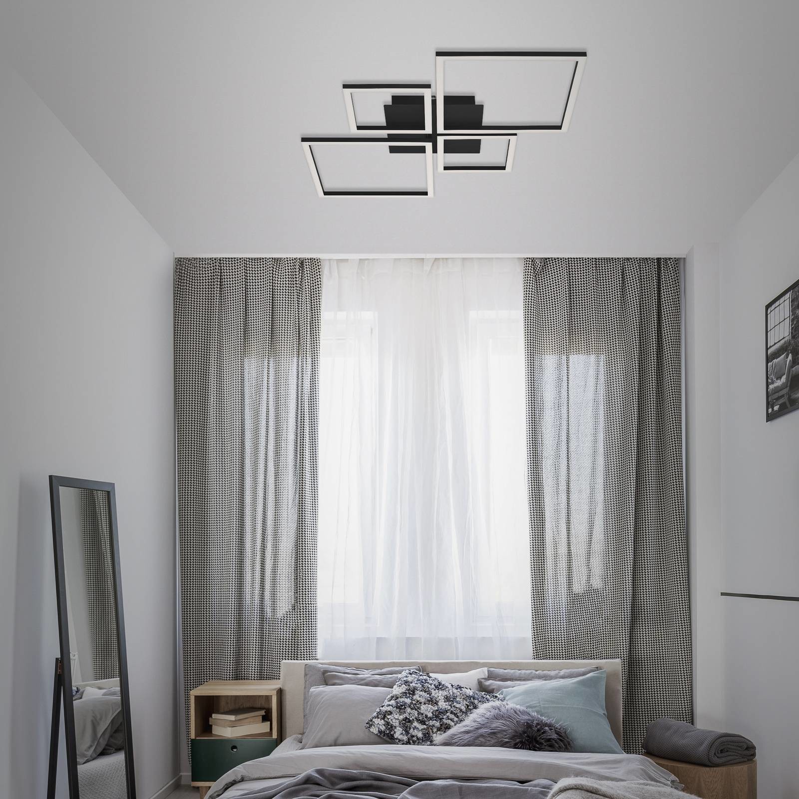 Briloner Lampa sufitowa LED Frame, Step dim, 4-pkt. czarna