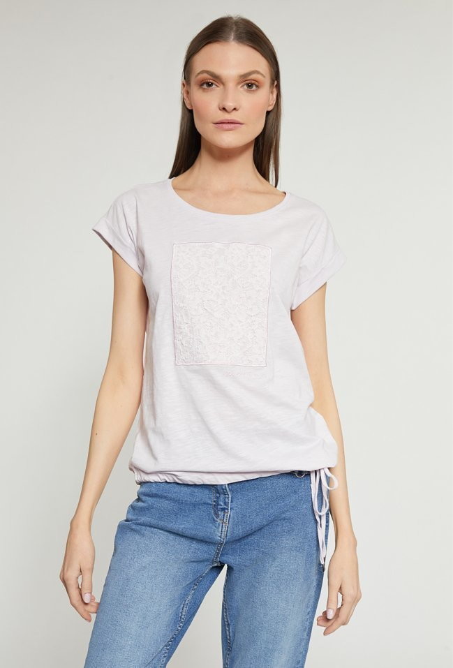 Monnari T-shirt damski z koronkową wstawką -