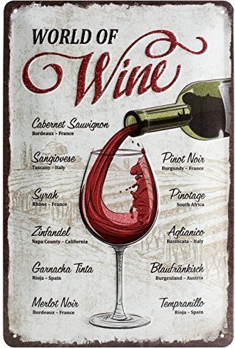 Art Nostalgic 22265 Open _ _ _ _ _ _ _ _ _ _ World of Wine, tabliczka blaszana 20 x 30 cm 22265