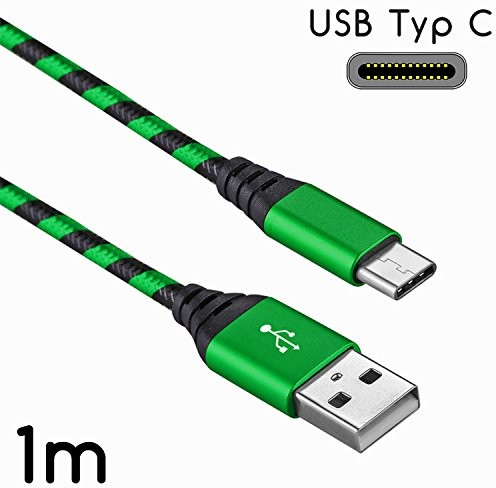 LG TheSmartGuard TheSmartGuard 1 x kabel USB-C kompatybilny z G6 kabel do transmisji danych/kabel do ładowania/kabel USB C Premium w kolorze zielonym/czarnym - 1 metr T-00604//45