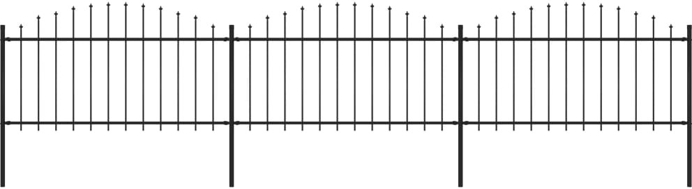 vidaxl Panele ogrodzeniowe z grotami, stal, (1,25-1,5) x 5,1 m, czarne