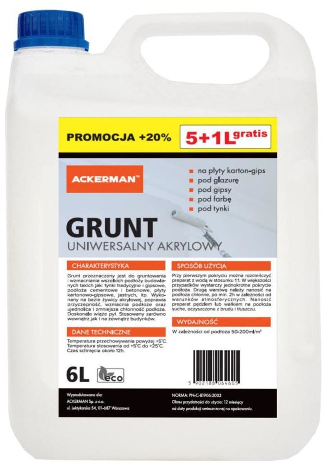 ACKERMAN Grunt akrylowy uniwersalny gotowy 6 litrów Ackerman