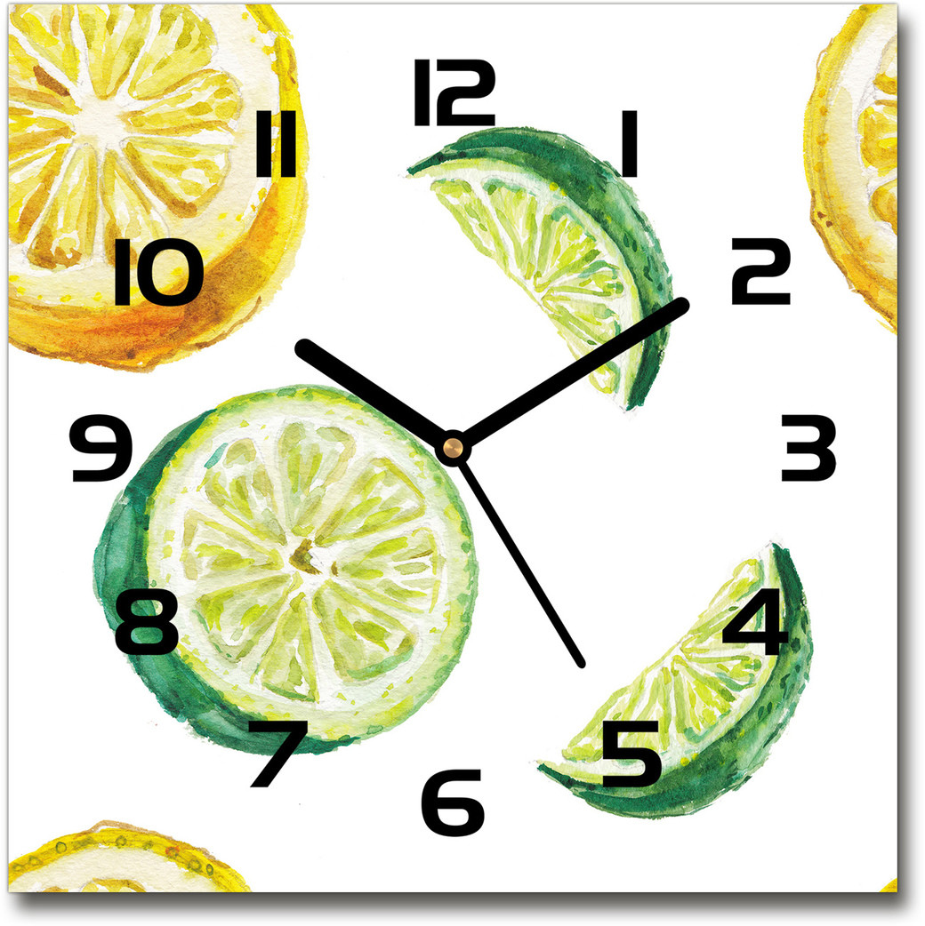 Zegar szklany kwadratowy Cytryna i limonka