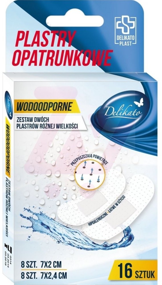 Delko DelikatoPlast hipoalergiczne plastry opatrunkowe wodoodporne przepuszczające powietrze 16 szt