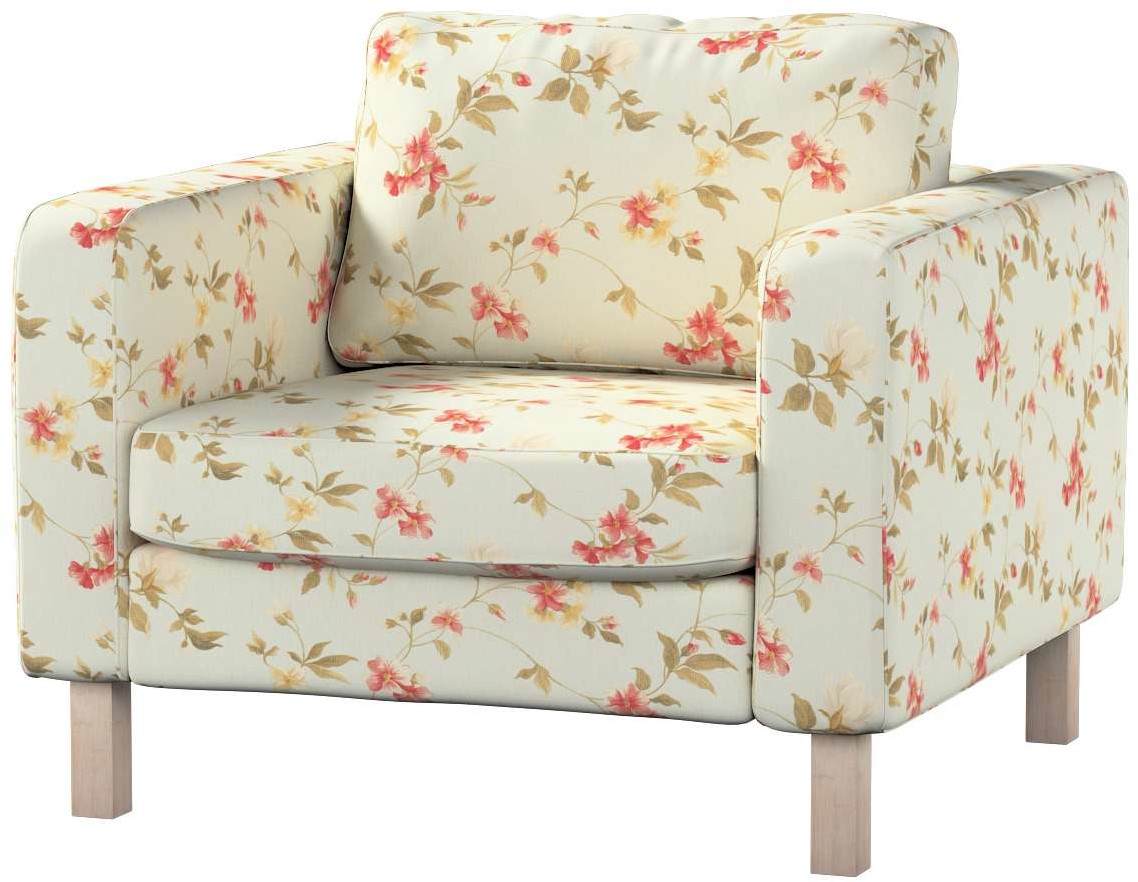 Dekoria pl pl Pokrowiec na fotel Karlstad krótki kwiatki na jasno-błękitnym tle 89 x 89 x 64 cm Londres 619-143-89