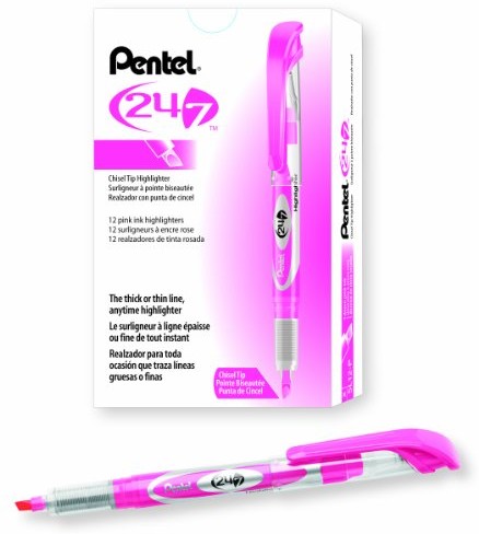 Pentel SL12 marker do tekstu z płynnie tusz do drukarki, 12 sztuki, różowy SL12-P