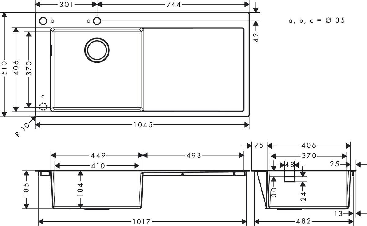 Hansgrohe S71 Zlewozmywak stalowy jednokomorowy 104,5x51 cm stal szlachetna 43332800