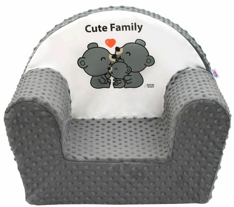 New Baby Fotelik dla dzieci z Minky Cute Family szary, 42 x 53 cm