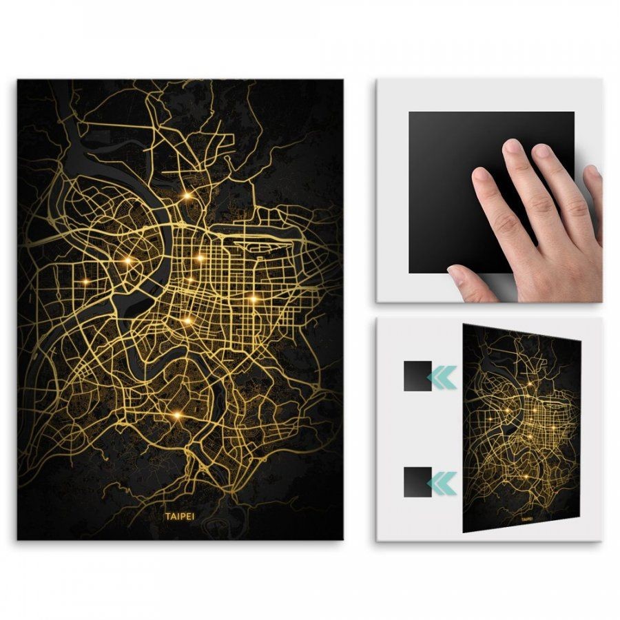 Pix4home Plakat metalowy Mapa City Lights Tajpej M POS-M-03807