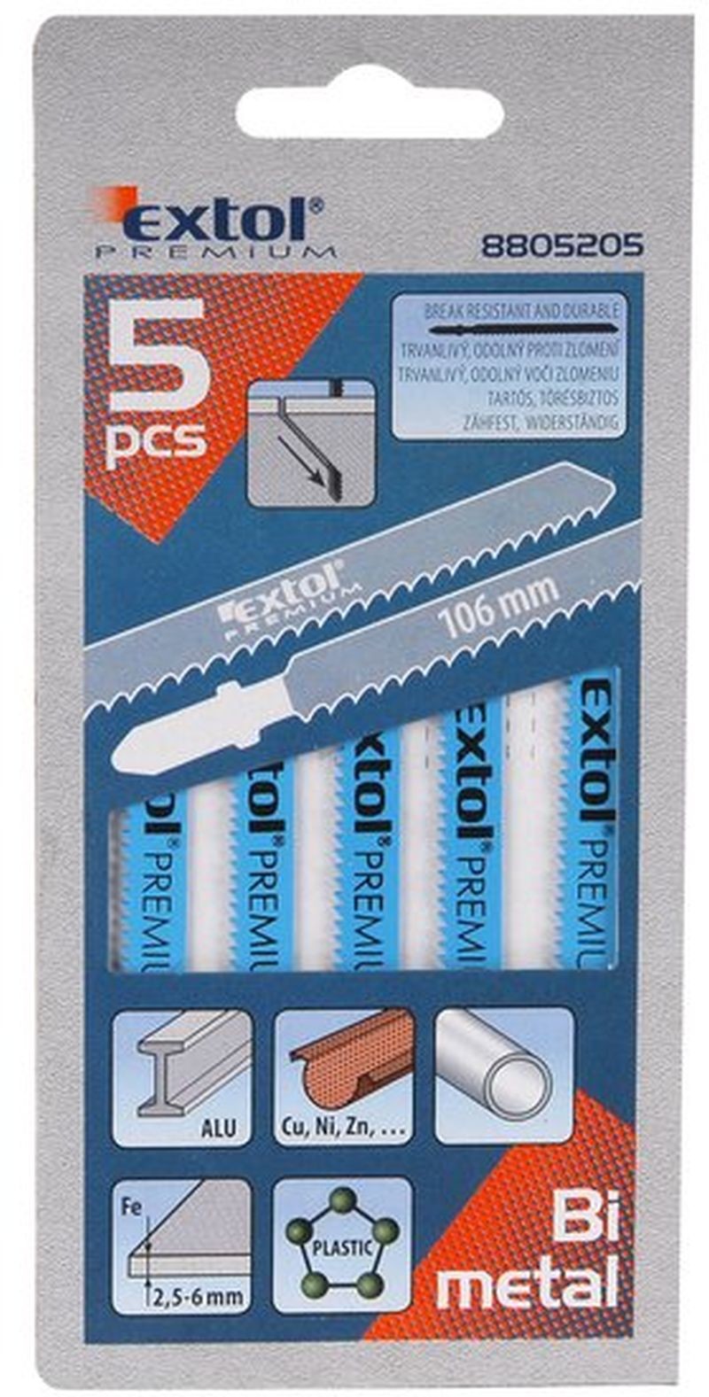 EXTOL PREMIUM Brzeszczoty do wyrzynarki, uchwyt: BOSCH, 5szt 8805205