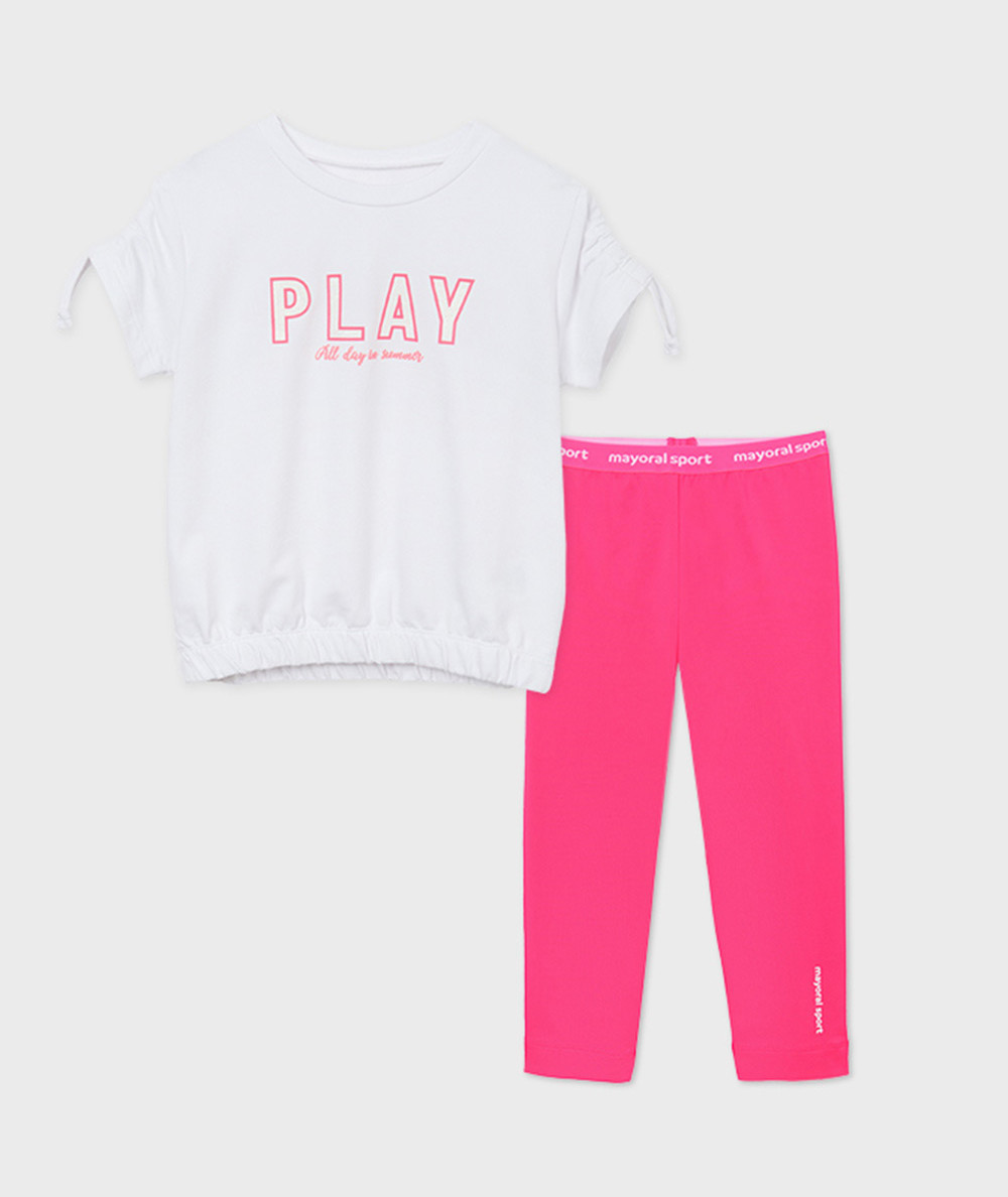 Mayoral Moda Infantil, S:A.U. KOMPLET sportowego dziewczęcego T-shirtu i legginsów Play
