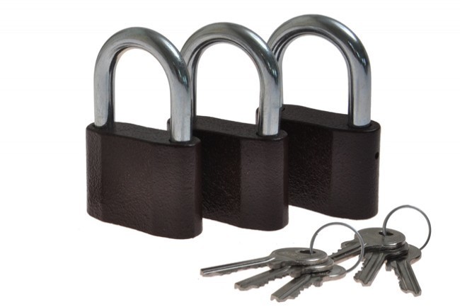 Komplet 3 kłódek bębenkowych żeliwnych KS40, 6 kluczy BLISTER