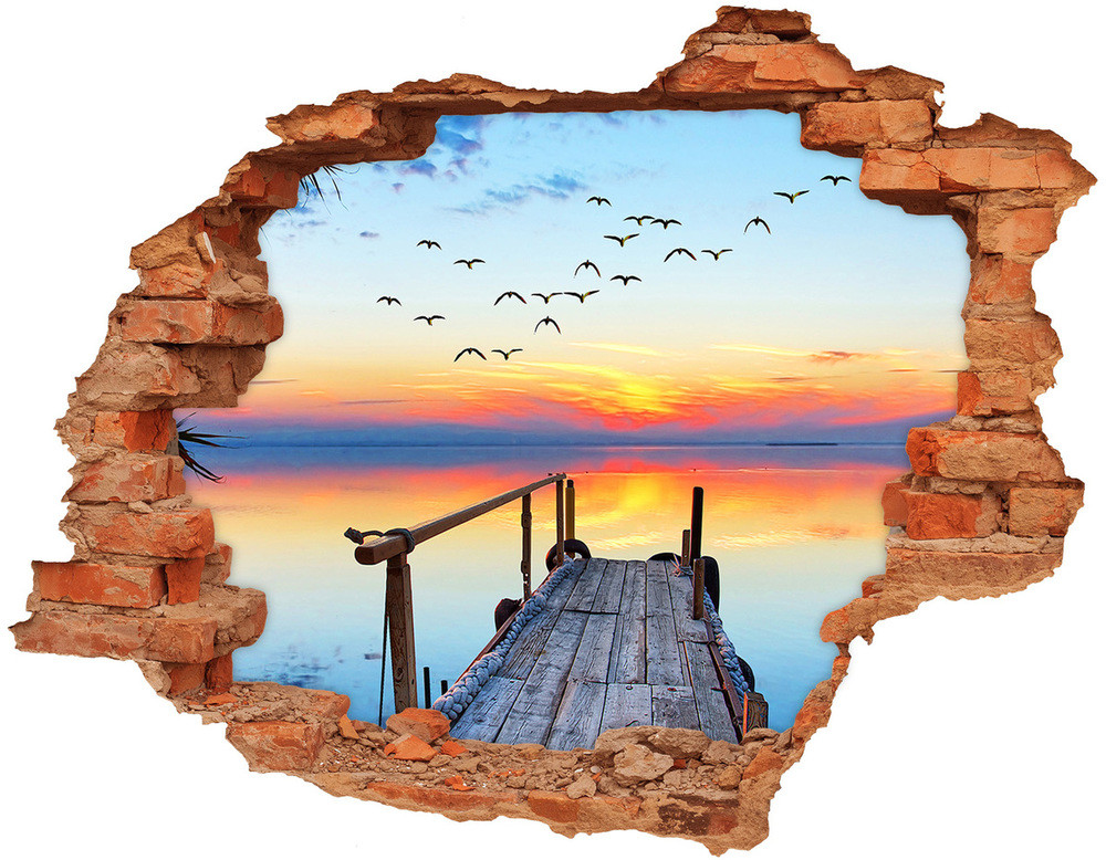 Wallmuralia.pl Dziura 3d w ścianie naklejka Molo nad jeziorem