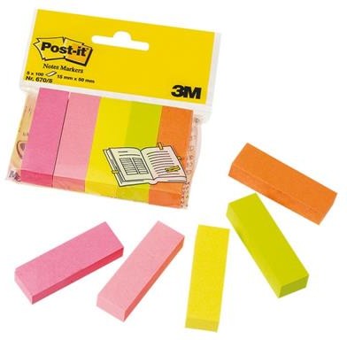 Post-It 3M Znaczniki (670/5), papier, 15x50mm, 5x100 kart., mix kolorów neonowy 3M-FT510285917