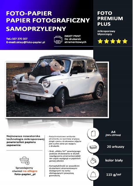 Papier Foto Błyszczący Samoprzylepny A4 115g 50ark