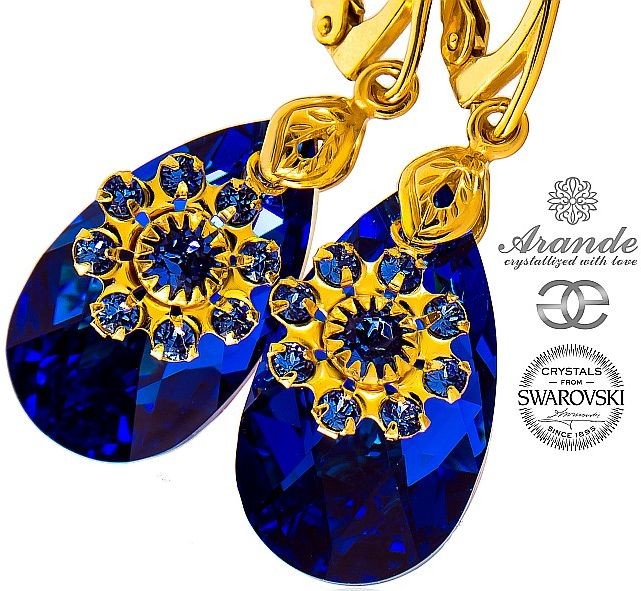 Swarovski piękne kolczyki BLUE FLOW GOLD