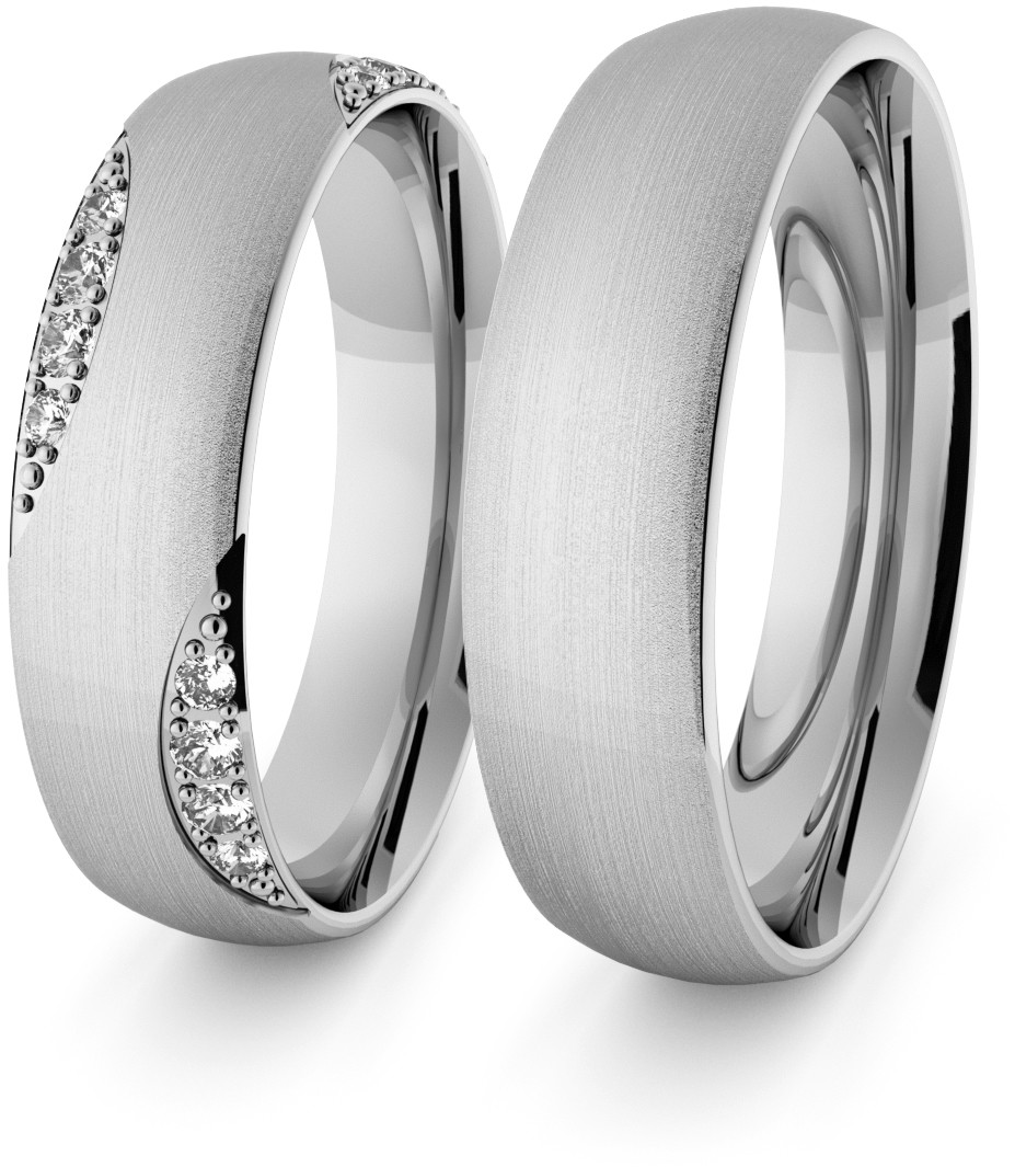 Eminence Obrączki ślubne klasyczne z białego złota niklowego 5 mm z brylantami - 63 Au-classic-5-63