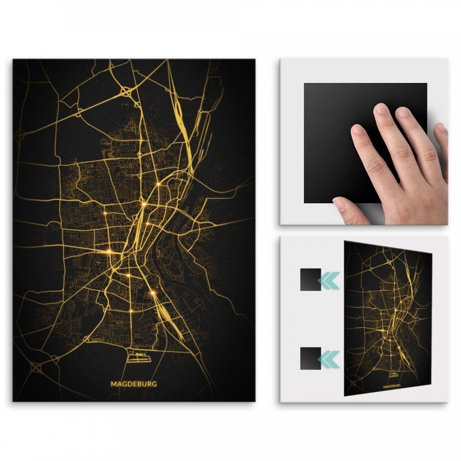 Pix4home Plakat metalowy Mapa Night Lights Magdeburg M POS-M-03238