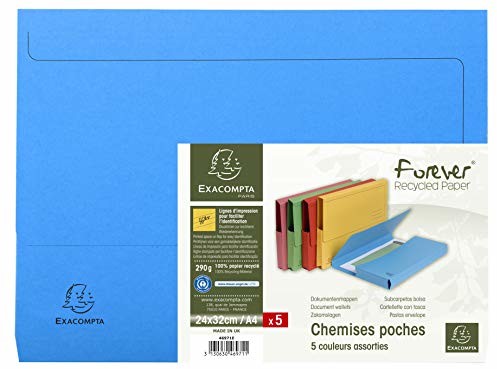 Exacompta Exacompta 46971E teczka A4 Forever z klapką pozyskana z recyklingu Certyfikat Blauer Engel teczka kopertowa teczka na dokumenty 5 sztuk różne kolory 46971E