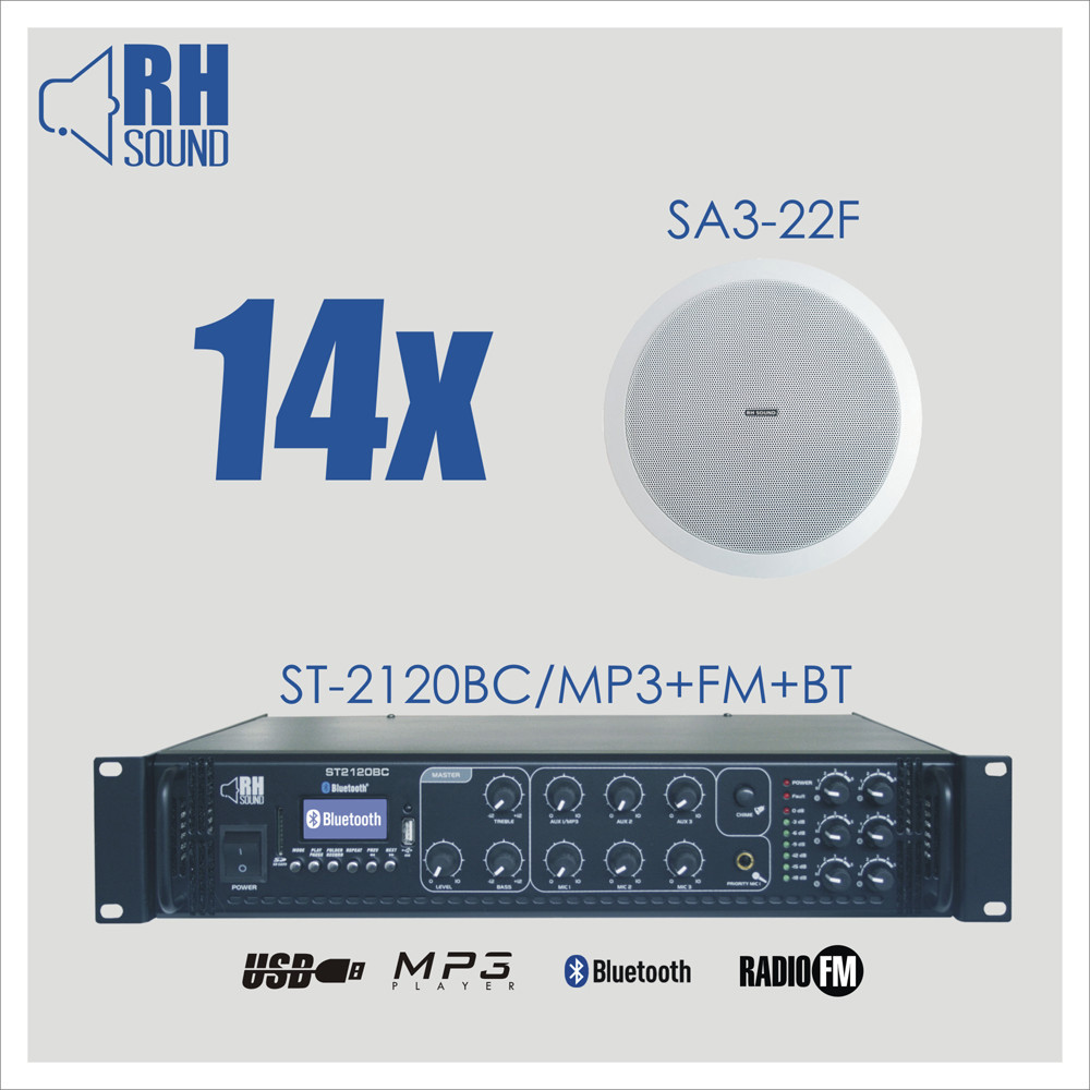 RH Sound ST-2120BC/MP3+FM+BT + 14x SA3-22F - nagłośnienie sufitowe