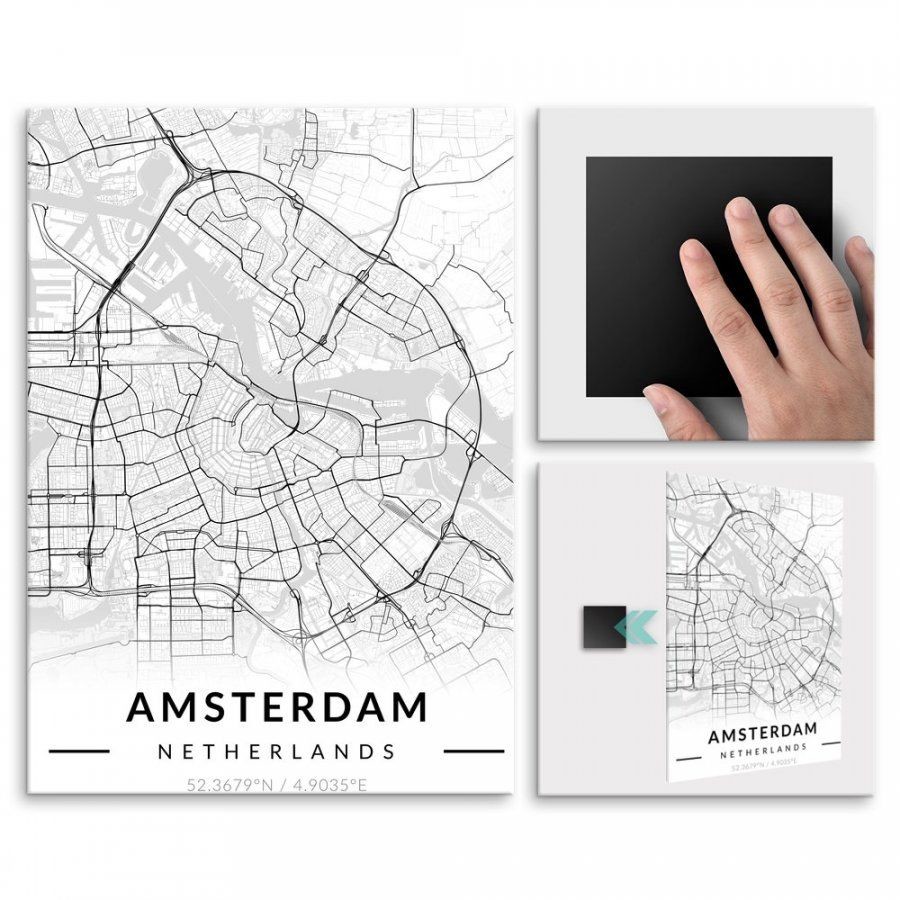 Pix4home Plakat metalowy Mapa B&W Amsterdam M POS-M-03371