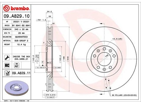BREMBO Tarcze hamulcowe (komplet 2 sztuk) 09.A829.11