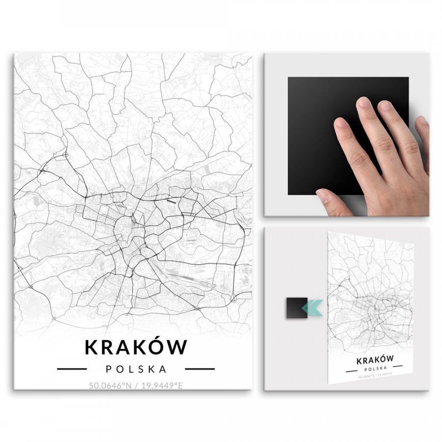 Pix4home Plakat metalowy Mapa B&W Kraków L POS-L-03388