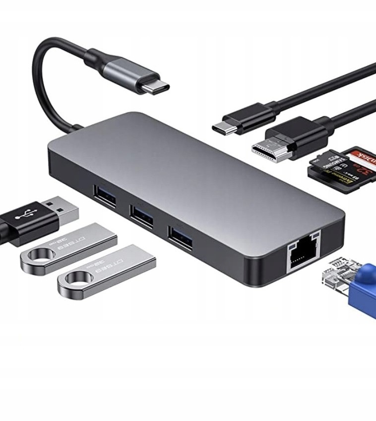 Adapter Hub 9W1+ Usb-c 3.0 Hdmi 4K RJ45 Macbook M1