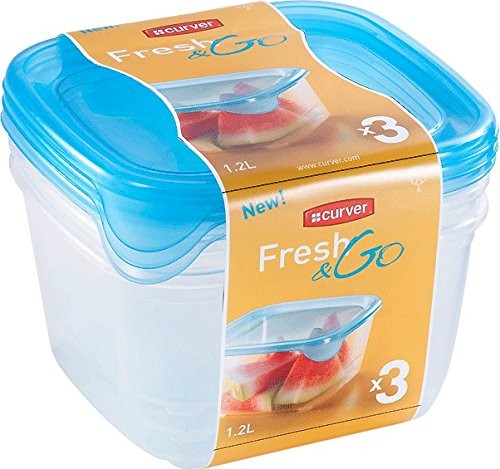Curver 207756-3 BTES Herm kwadratowy Fresh' N GB (3 x 1,2 l) tworzywo sztuczne przezroczyste/niebieskie 16 x 16 x 12 cm 08560-051-49