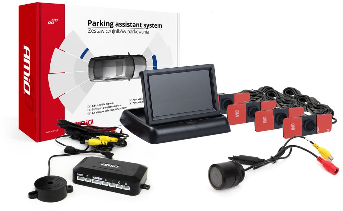 Zdjęcia - Czujnik parkowania Amio Zestaw czujników parkowania tft02 4,3" z kamerą hd-301-ir 4 sensory czarne 