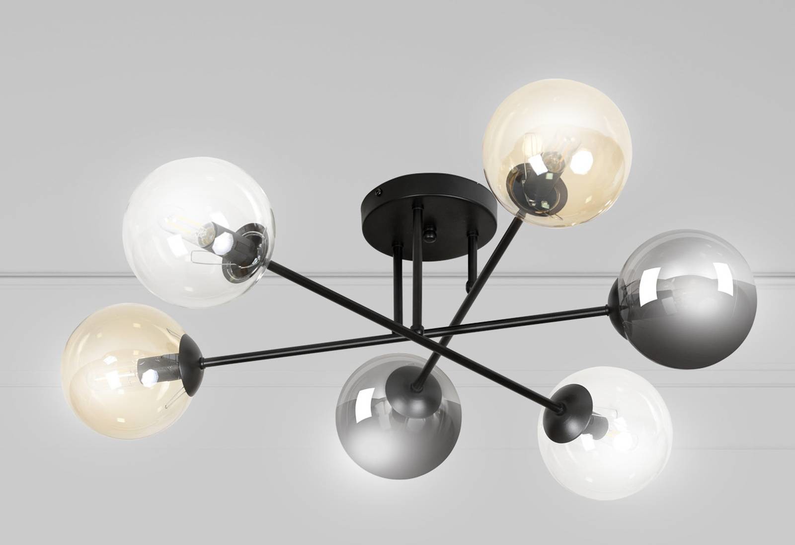 EULUNA Lampa wisząca Glassy 6-pkt. prosta, grafitowa