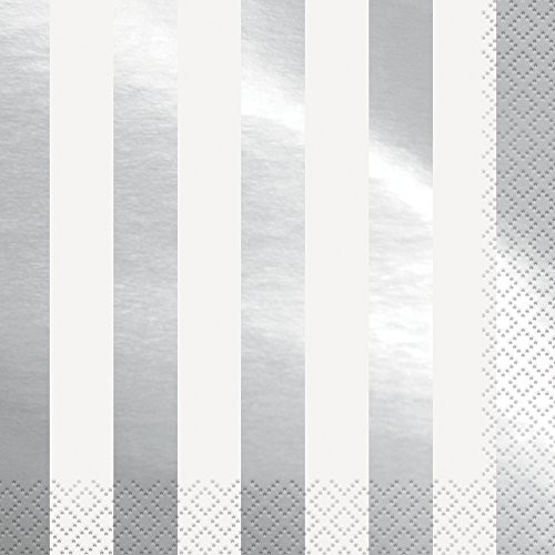 Generique - 16 dużych serwetek srebrną folią paski 32302