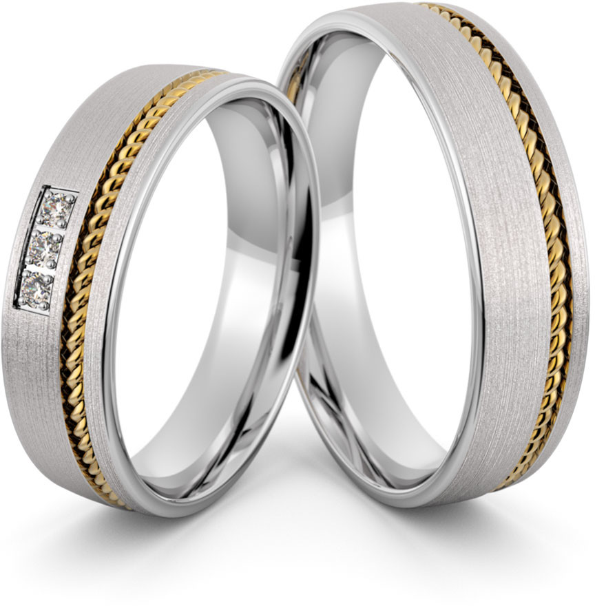 Eminence Obrączki srebrne z złotymi warkoczami i cyrkoniami - wzór Ag-401 Ag-401-2