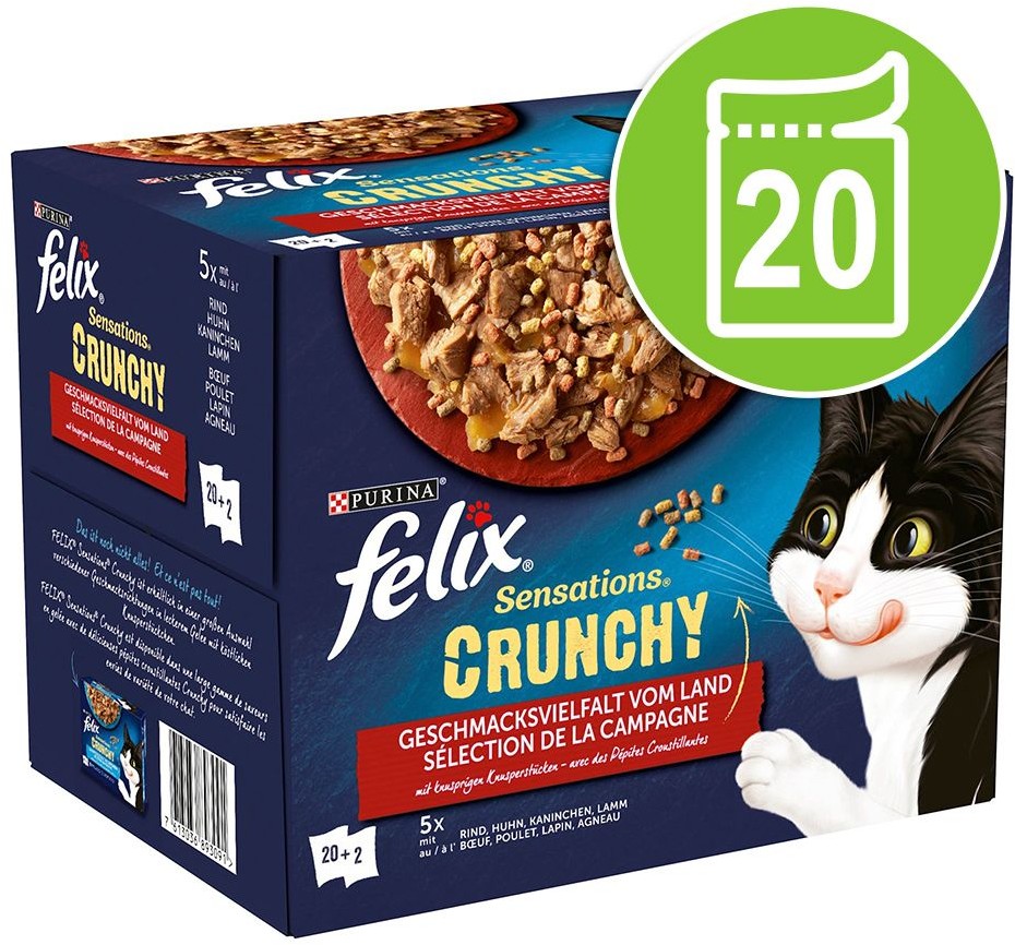 Purina Felix Sensations Crunchy Crumbles z posypką, 20 x 85 g - Mięsna różnorodność