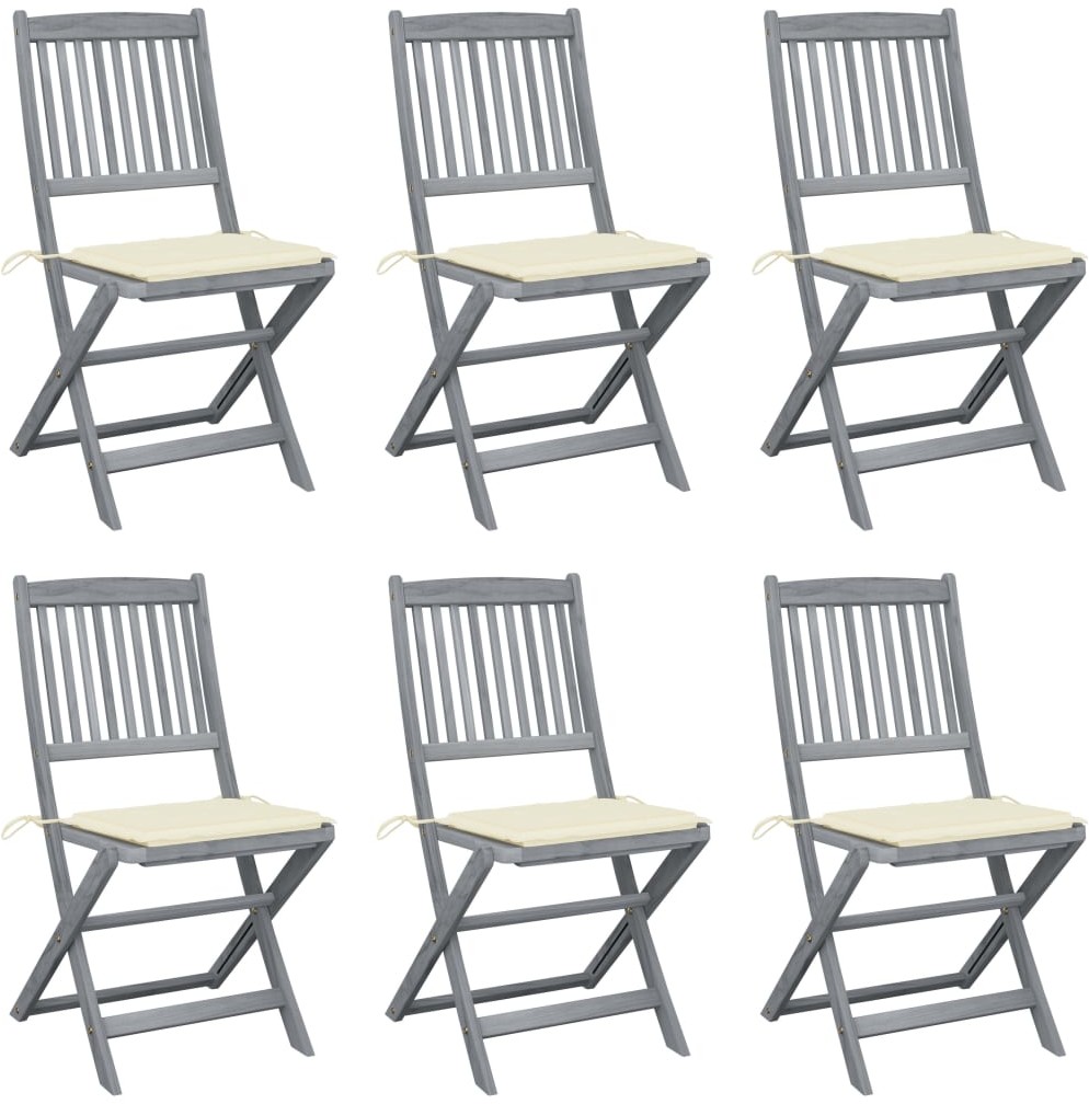 vidaXL Składane krzesła ogrodowe, 6 szt., poduszki, drewno akacjowe